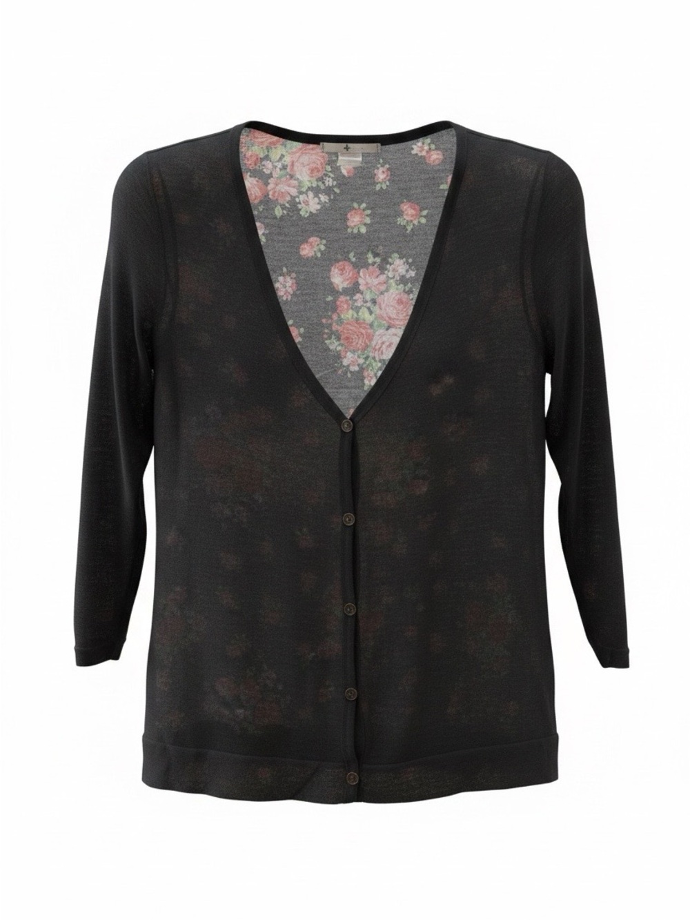 Blu Planet Black Cardigan with Pink Sheer Floral Back